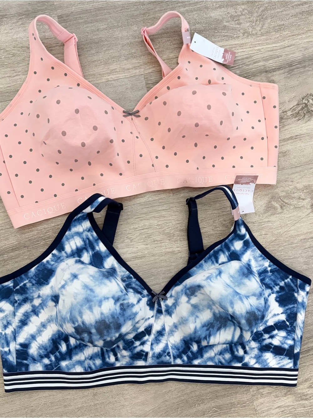 Lot Of 2 Cacique Unlined Wireless Comfort Bra Women 48DDD Blue Pink New Tie Dye